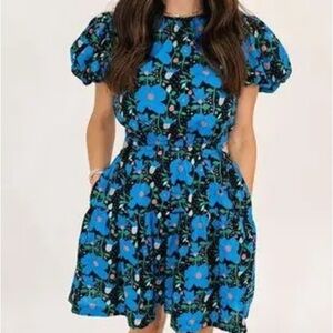 Blue Floral Dress with Puff Sleeves